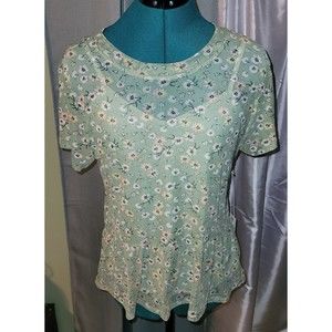 Kiss The Stars Sheer Top w/ Camisole 2 pc Large Peplum Green with Daisies NEW!!